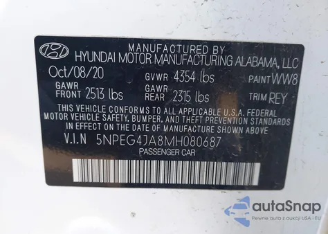 2021 Hyundai Sonata Se z USA, uszkodzony, nr VIN 5NPEG4JA8MH080687